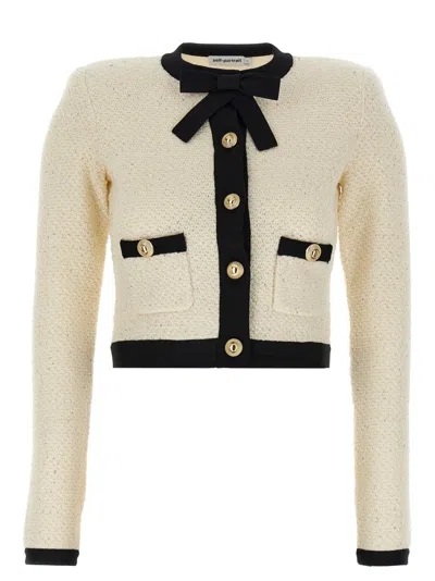 Self-portrait 'cream Sequin Pussy Bow' Cardigan