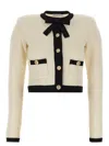 Self-portrait Women Cardigan With Bow And Sequins In White/black