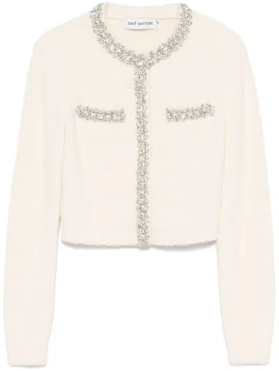 Self-portrait Cream Soft Knit Cardigan Clothing In Multi