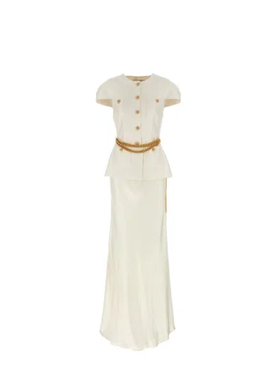 Self-portrait Cream Taffeta Chain Belt Maxi Dress