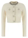 Self-portrait Cream Textured Knit Sweaters And Cardigans White In White