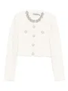 Self-portrait White Crewneck Cropped Cardigan With Crystal Embellishments On The Collar In Cotton Blend Woman In White