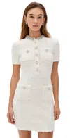 Self-portrait Mini Dress With Knit Tweed Texture And Crystal Accents In White