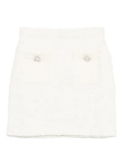 Self-portrait Cream Textured Knit Mini Skirt Clothing In Gold