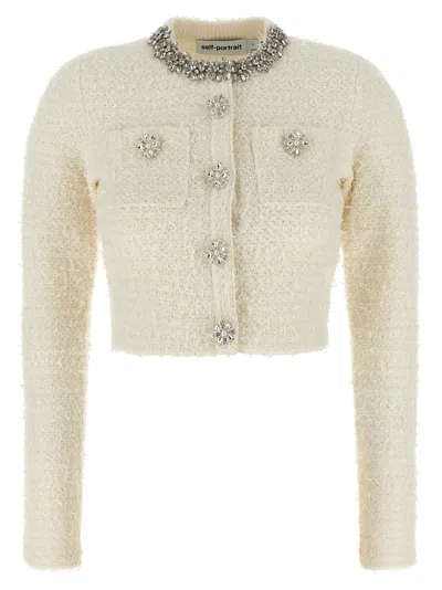 SELF-PORTRAIT CREAM TEXTURED KNIT SWEATERS AND CARDIGANS WHITE