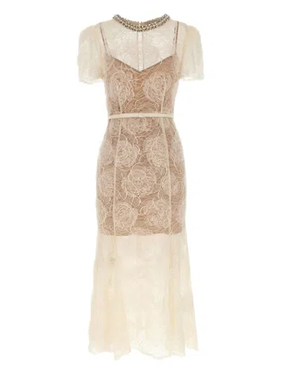 Self-portrait Cream Tulle Lace Midi Dress Clothing In Neutral