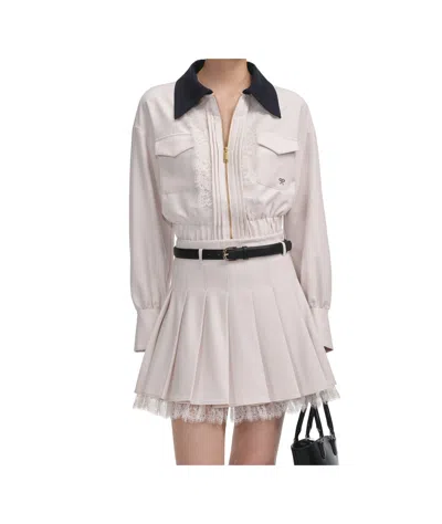 Self-portrait Cream Twill Contrast Collar Jacket In Nude