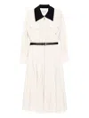 Self-portrait Twill Contrast Collar Midi Dress In White