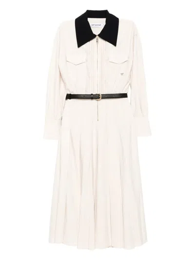 Self-portrait Cream Twill Contrast Collar Midi Dress Clothing In White