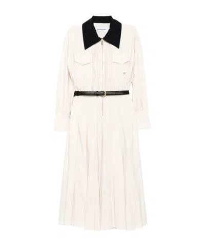 Self-portrait Cream Twill Contrast Collar Midi Dress In White