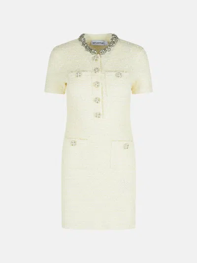 Self-portrait Cream Wool Blend Mini Dress In White