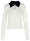 Self-portrait Button-front Cream Merino Wool Cardigan With Contrasting Collar In White