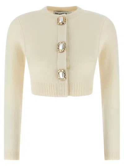 Self-portrait Short Wool Cardigan In Neutral