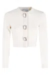 Self-portrait Womens Cream Cropped Embellished Stretch-wool Blend Cardigan In White
