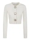 Self-portrait Womens Cream Cropped Embellished Stretch-wool Blend Cardigan In White