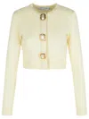 Self-portrait Womens Cream Cropped Embellished Stretch-wool Blend Cardigan In Yellow