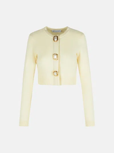 Self-portrait Cream Wool Knit Cardigan In White