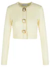 Self-portrait Womens Cream Cropped Embellished Stretch-wool Blend Cardigan In Neutral
