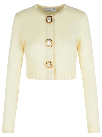 Self-portrait Cream Wool Knit Cardigan In Neutral