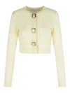 Self-portrait Womens Cream Cropped Embellished Stretch-wool Blend Cardigan In Neutral