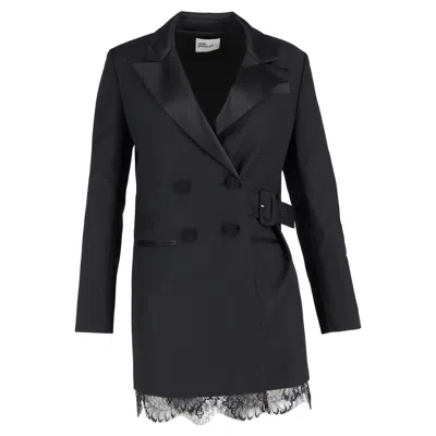 Self-portrait Crepe & Lace Blazer Dress In Black Polyester