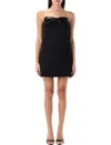 Self-portrait Black Sleeveless Mini Dress With Bandeau And Beaded Oversize Bow In Tech Fabric Woman In B Black