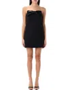 Self-portrait Black Sleeveless Mini Dress With Bandeau And Beaded Oversize Bow In Tech Fabric Woman In Black