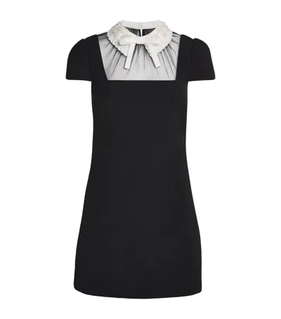 Self-portrait Crepe Bow-collar Mini Dress In Black