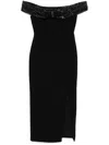 Shop Self-portrait Crepe Bow Midi Dress In 黑色