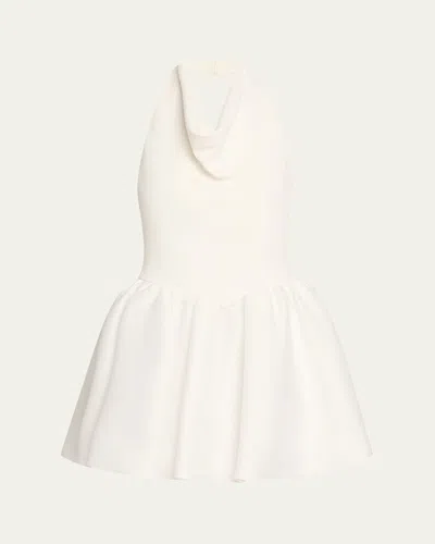 Self-portrait Crepe Bubble-hem Halter Mini Dress In Neutral