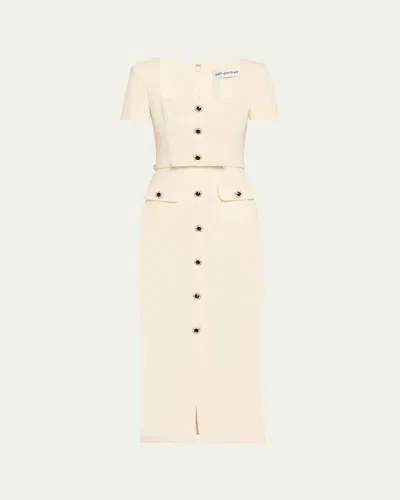 Self-portrait Crepe Button Midi Dress In Cream
