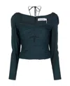 Self-portrait Slate Stretch Crepe Cut Top In Green