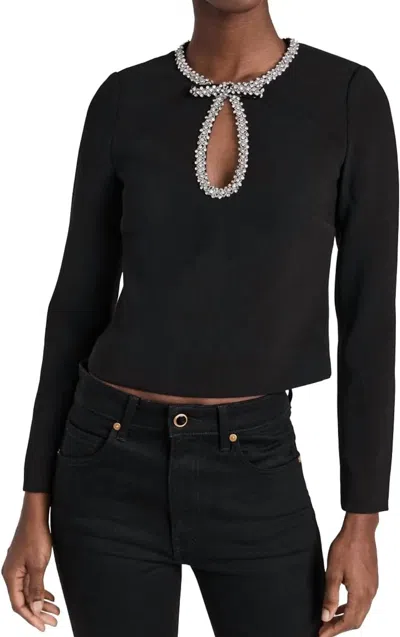 Self-portrait Crepe Diamante Top In Black