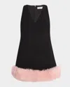 Self-portrait Crepe Faux Fur Hem Mini Dress In Black