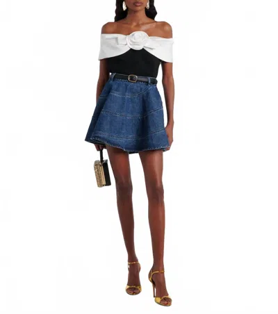 SELF-PORTRAIT CREPE FLOWER TOP IN BLACK