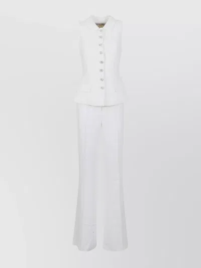 Self-portrait Crepe Jumpsuit Flared High-waisted Peplum Sleeveless In White