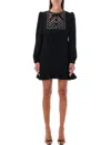 Self-portrait Crystal-embellished Long-sleeve Minidress In Black