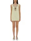 Self-portrait Yellow Crewneck Mini Dress With Jewel Embellishment On The Collar And Bow Detail On The Front In Green