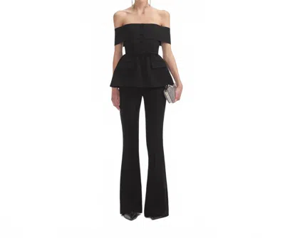 Self-portrait Crepe Off Shoulder Jumpsuit In Black