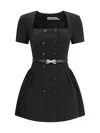 Self-portrait Double-breasted Short-sleeves Mini Dress In Black