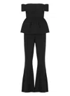Self-portrait Black Crepe Off Shoulder Jumpsuit Black In Black