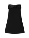 Self-portrait Black Sleeveless Mini Dress With Bandeau And Beaded Oversize Bow In Tech Fabric Woman In Black