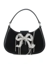 Self-portrait Black Hobo Bag With Swarowski Bow Detail In Glossy Leather Woman In Black