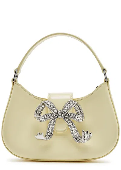 Self-portrait Crescent Bow Embellished Leather Top Handle Bag In Yellow
