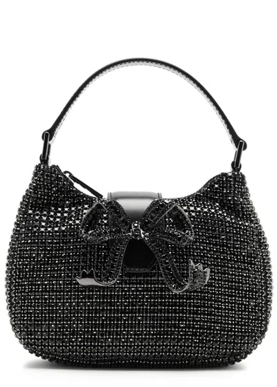 Self-portrait Crescent Bow Embellished Satin Top Handle Bag In Metallic