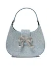 Self-portrait Denim Crescent Handbag With Decorative Bow And Rhinestones