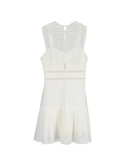 Pre-owned Self-portrait Crew-neck Mini Dress In White