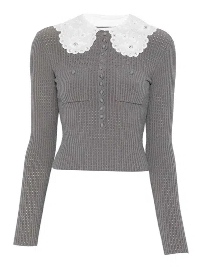 Self-portrait Contrasting-collar Top In Gray