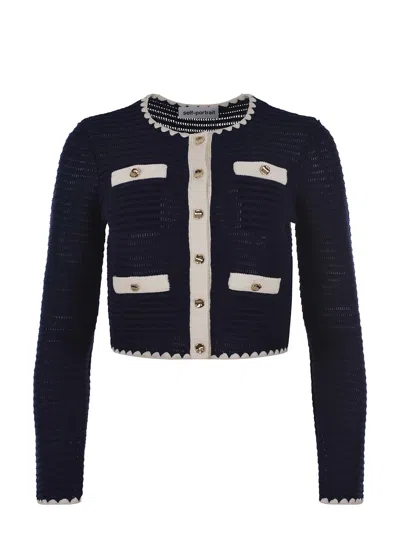 Self-portrait Crochet Cardigan In Blue