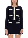 Self-portrait Crochet Knitted Cardigan With Contrasting Profiles In Blue